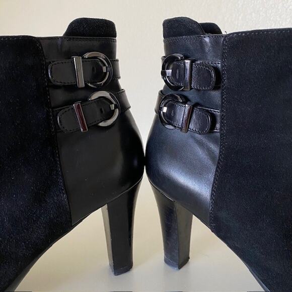 Aquatalia by Marvin K Black Leather Suede Ankle Boots Buckle 3" Heel Women's 6B - Picture 5 of 13